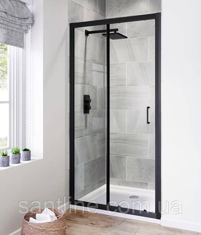 Душові двері в нішу чорна 120х190 см Dusel EF185B Black Matt розсувні скло прозоре 6мм, фото 1