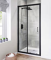 Душові двері в нішу чорні 140х190 см Dusel EF185B Black Matt розсувні скло прозоре 6мм