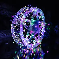 Гірлянда роса мішура 30 метрів хвойна лапа 640 led світлодіодів зелений дріт мультиколор GarlandoPro Lugi