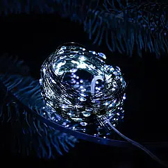 Гірлянда роса 20 метрів USB на 200 led світлодіодів крапля на зеленому дроті біла GarlandoPro Lugi