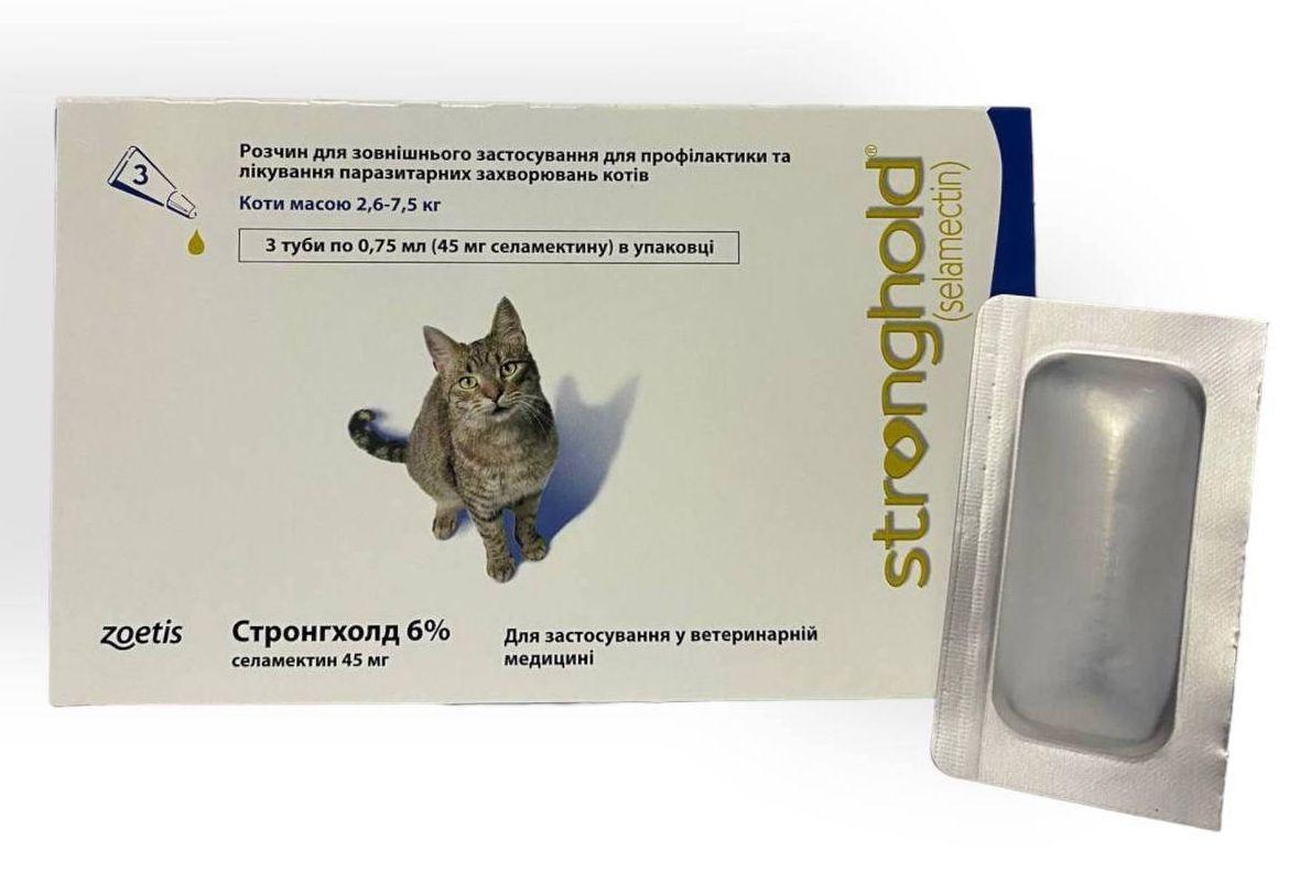 Стронгхолд для кішок від 2,6 до 7,5 кг Stronghold краплі на холку від бліх і кліщів, 1 піпетка, фото 1