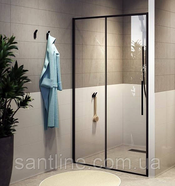 Душові двері в нішу 120х190 см чорні Dusel DSL191B Black Matt розсувні прозоре скло 6 мм, фото 1