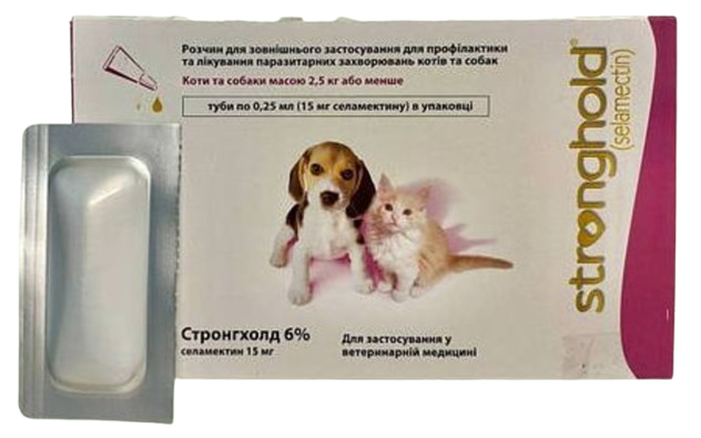 Стронгхолд  для цуценят і кошенят менше 2.5 кг Stronghold краплі на холку від бліх і кліщів, 1 піпетка, фото 1
