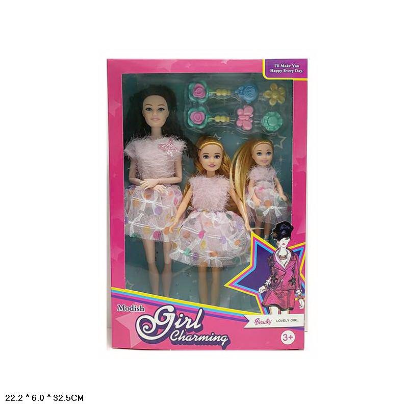 Лялька KC19 у наборі 3 ляльки Family Look з аксесуарами, фото 1