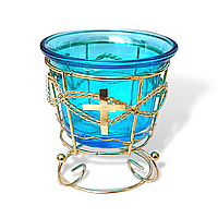 Лампада синя скляна в металевому стаканчику