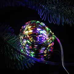 Гірлянда роса на 20 метрів USB на 200 led світлодіодів крапля на зеленому дроті мультиколор GarlandoPro Lugi