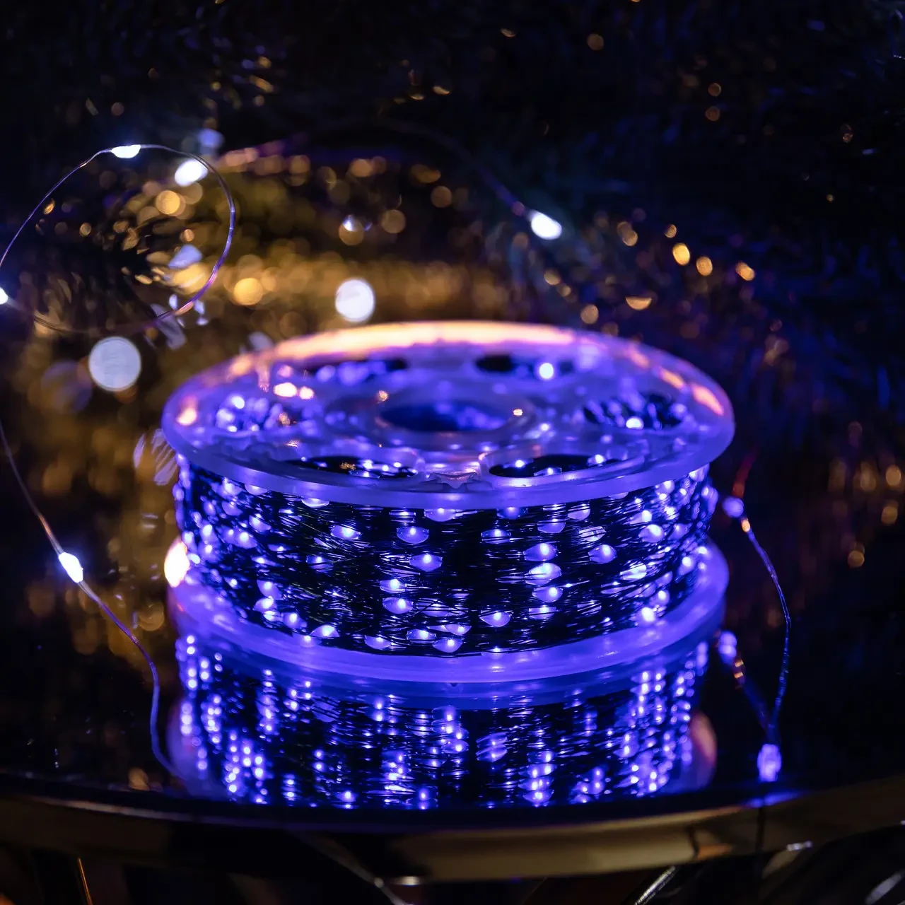 Гірлянда Роса з пультом 50м 500 LED синя на зеленому дроті, світлодіодна нитка крапля декоративна підсвітка, фото 1