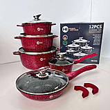 Набір каструль та сковорода з кришками Higher Kitchen Набір посуду з гранітним антипригарним покриттям 12 предметів Червоний, фото 4