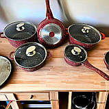 Набір каструль та сковорода з кришками Higher Kitchen Набір посуду з гранітним антипригарним покриттям 12 предметів Червоний, фото 5