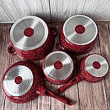 Набір каструль та сковорода з кришками Higher Kitchen Набір посуду з гранітним антипригарним покриттям 12 предметів Червоний, фото 9