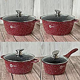 Набір каструль та сковорода з кришками Higher Kitchen Набір посуду з гранітним антипригарним покриттям 12 предметів Червоний, фото 8