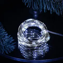 Гірлянда роса 10 метрів USB на 100 led світлодіодів крапля на білому дроті біла GarlandoPro Lugi