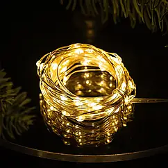 Гірлянда роса 20 метрів USB на 200 led світлодіодів крапля на білому дроті жовта GarlandoPro Lugi