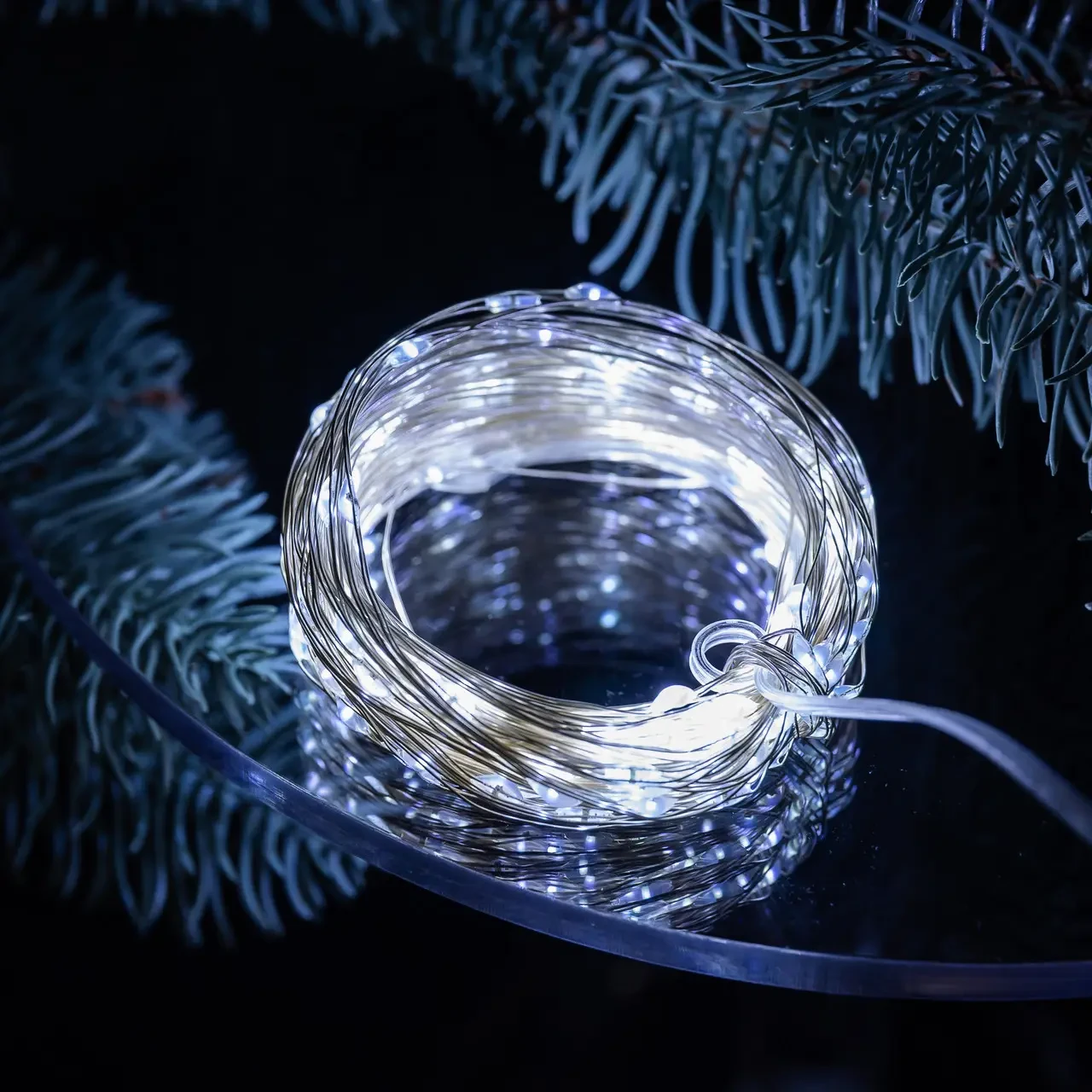 Гірлянда роса 20 метрів USB на 200 led світлодіодів крапля на білому дроті біла GarlandoPro Lugi, фото 1