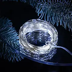 Гірлянда роса 20 метрів USB на 200 led світлодіодів крапля на білому дроті біла GarlandoPro Lugi