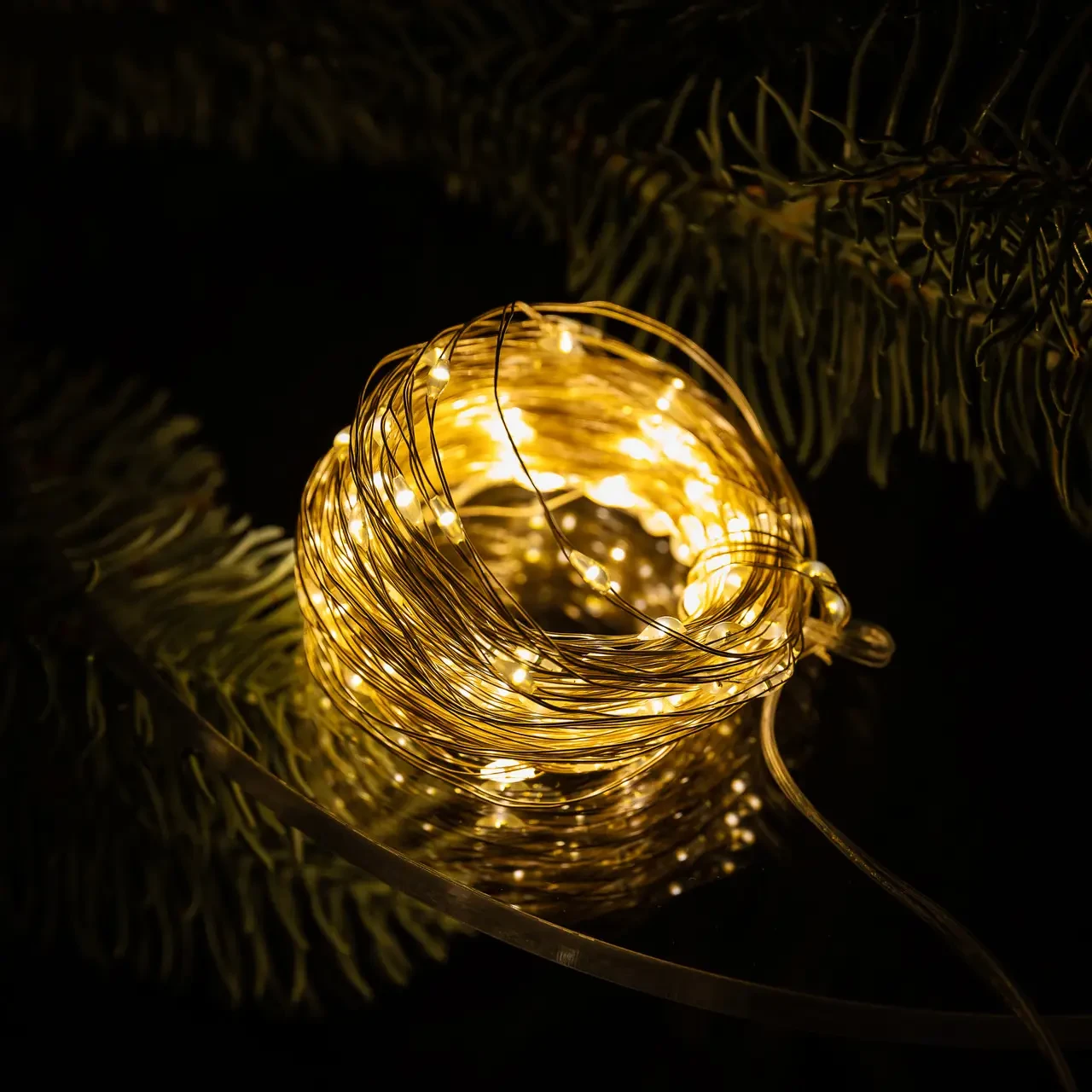 LED гірлянда Роса 10м 100 діодів USB жовта на білому дроті, світлодіодна нитка крапля для декору вікон, фото 1