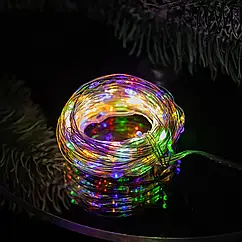 Гірлянда роса 20 метрів USB на 200 led світлодіодів крапля на білому дроті жовта мультиколор GarlandoPro Lugi