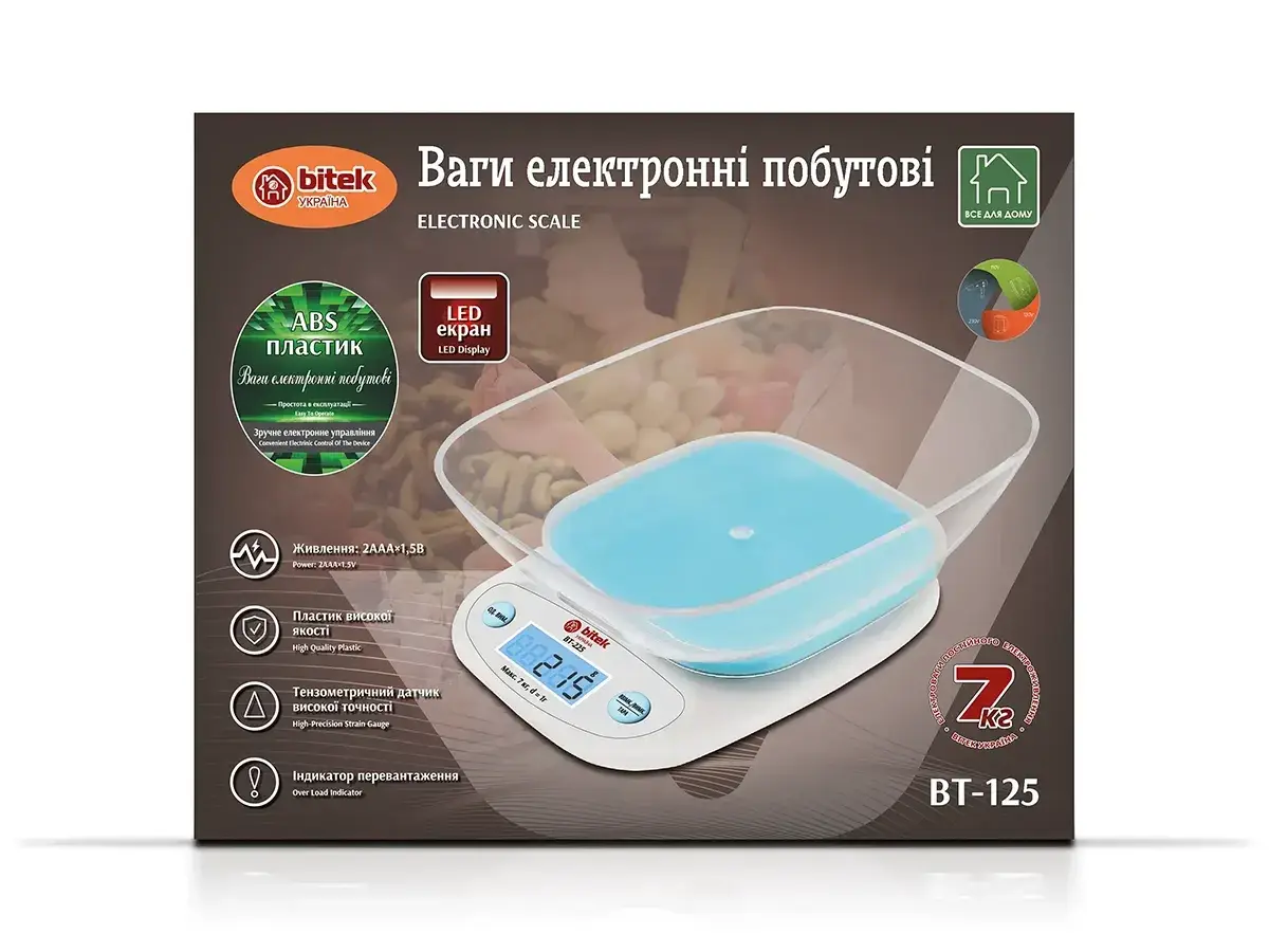 Ваги електронні побутові 7кг кухонні з прямокутною чашею BT-125