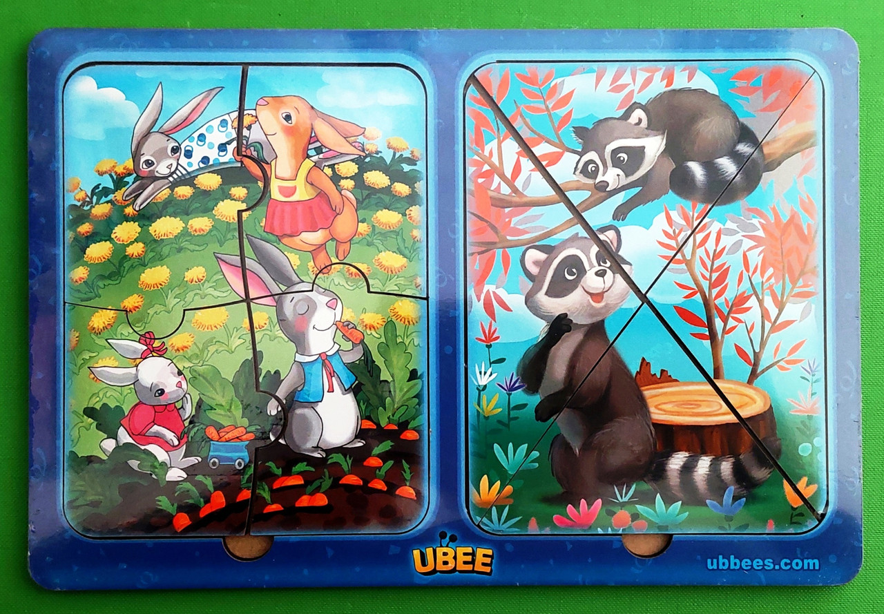 UBumblebees Дерево Пазли в рамці Зайчики та єнотики (ПСД182)