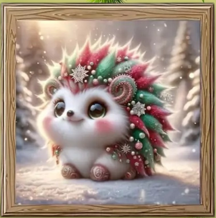 Набір для творчості алмазна мозаїка 5D Різдвяний їжачок повний комплект 20см x 20см чудовий подарунок, фото 1