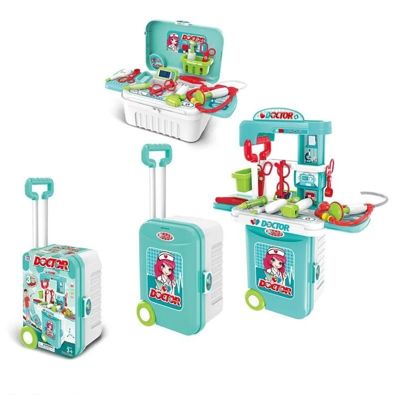Ігровий набір лікаря 2 в 1, трансформується в медичний столик, медичне приладдя, муляжі ліків, знімний кошик, фото 1