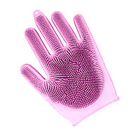Силіконова багатофункціональна двостороння рукавичка зі щетинками для прибирання, чищення та миття посуду Рожевий