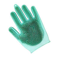 Силіконова багатофункціональна двостороння рукавичка зі щетинками для прибирання, чищення та миття посуду Бірюзовий