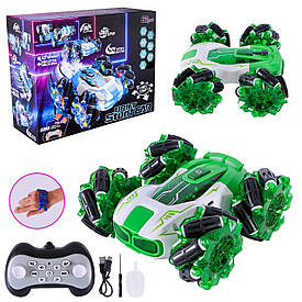 Трюкова машинка на радіокеруванні з парою, музикою та браслетом зелена