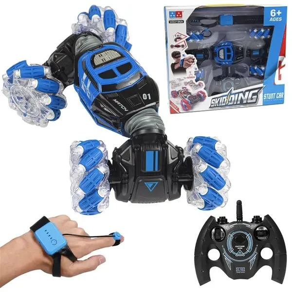 Трюкова машинка UD2196A з керуванням від руки та пультом р/у, світяться колеса, музика. Синя