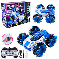 Трюкова машинка на радіокеруванні з парою, музикою та браслетом синя