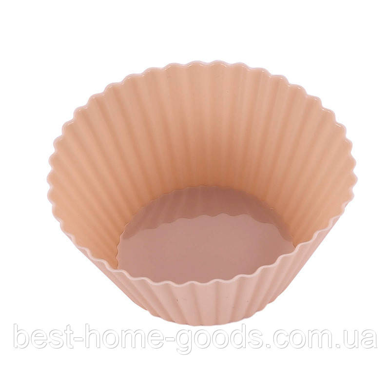 Силіконові форми для випічки мафінів та кексів, набір 10 шт, різні фігури, бірюзові – термостійкі, не прилипає, для духовки, мікро Бежевий, Кругла, фото 1