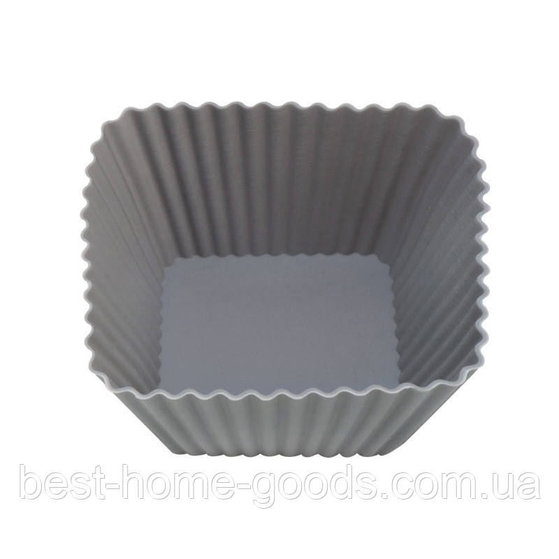 Силіконові форми для випічки мафінів та кексів, набір 10 шт, різні фігури, бірюзові – термостійкі, не прилипає, для духовки, мікро Сірий, Квадратна, фото 1