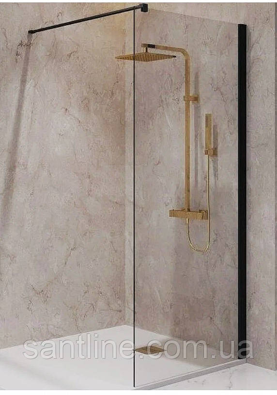 Душова стінка DUSEL 100х200 см Walk-In WL171В Black Matt чорний профіль нерухоме прозоре скло 8 мм, фото 1