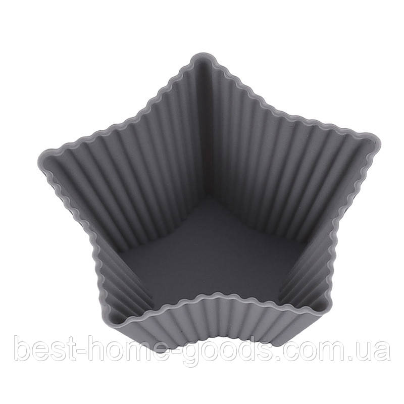 Силіконові форми для випічки мафінів та кексів, набір 10 шт, різні фігури, бірюзові – термостійкі, не прилипає, для духовки, мікро Сірий, Зірочка, фото 1