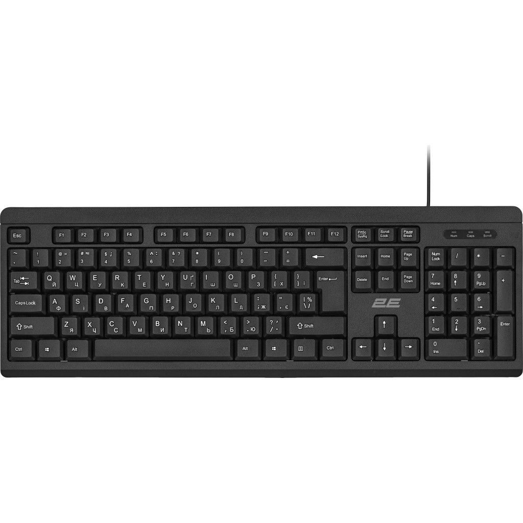Клавіатура 2E KS108, USB, мембранна, захист від вологи, UKR/EN, 1.5 м Black, фото 1