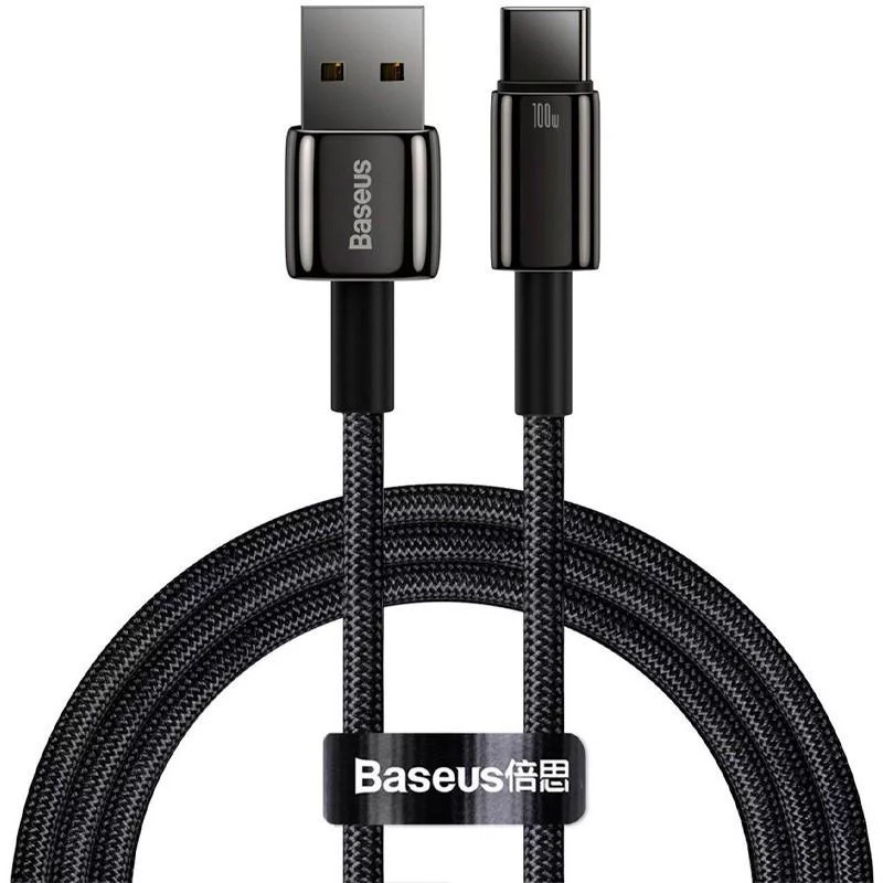 USB кабель Baseus Tungsten Gold USB Type-C Cable 100W (1m) (CAWJ00000), Black, фото 1