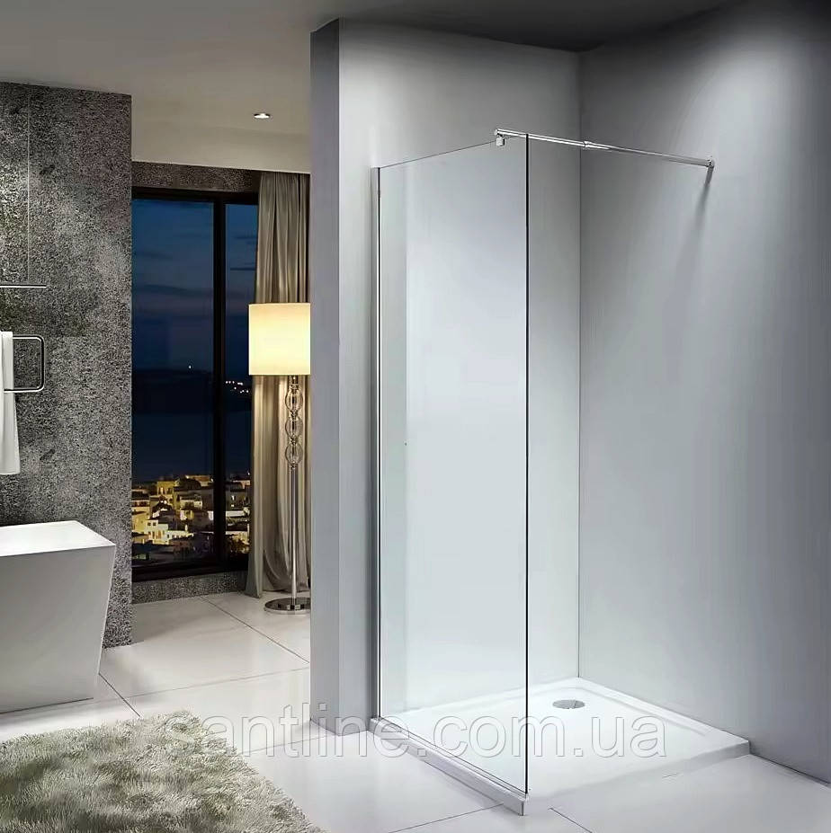 Душова стінка DUSEL 120х200 см Walk-In WL171 Chrome хромований профіль нерухоме прозоре скло 8 мм, фото 1
