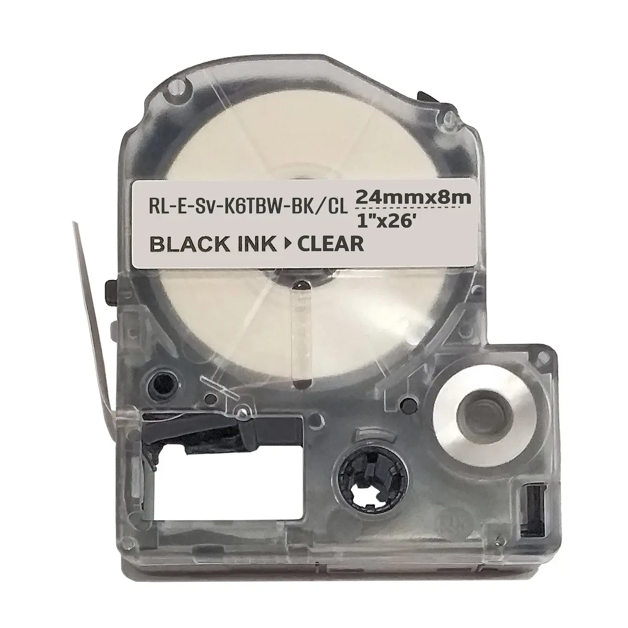 Надліпка стрічка 24мм 8м з посиленою адгезією сумісно Epson LabelWorks LK-6TBW Ukrmark E-Sv-K6TBW чорним на прозорому