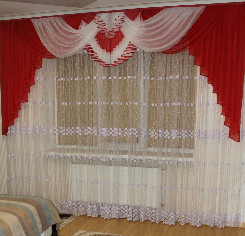 Шифоновий ламбрекен №106 3м червоний