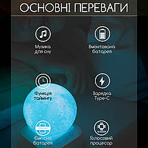 Нічник генератор білого шуму Swan Baby Q 2 для сну та релаксації для новонароджених дітей та дорослих Місяць 7 кольорів звукові ге, фото 3