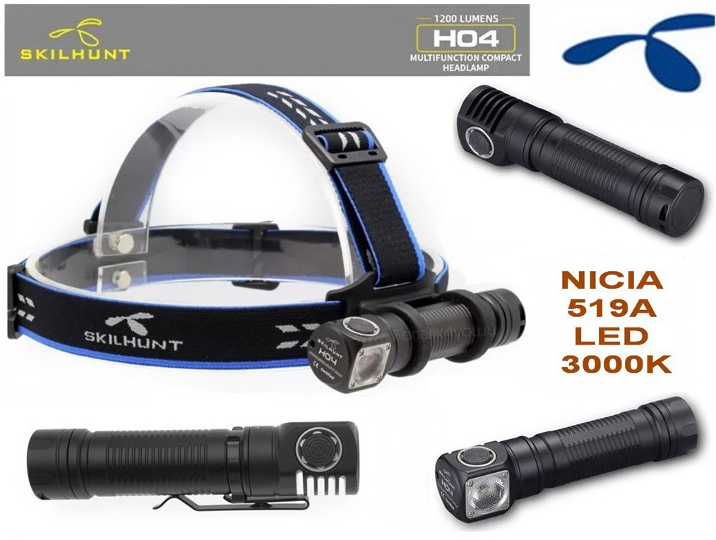 Налобний ліхтар SKILHUNT H04 (1100LM, NICIA 519A HIGH-CRI LED, 3000k, IPX8, TIR, Магніт)