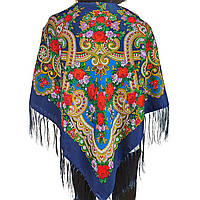 Хустка Квітковий візерунок (120х120) синя