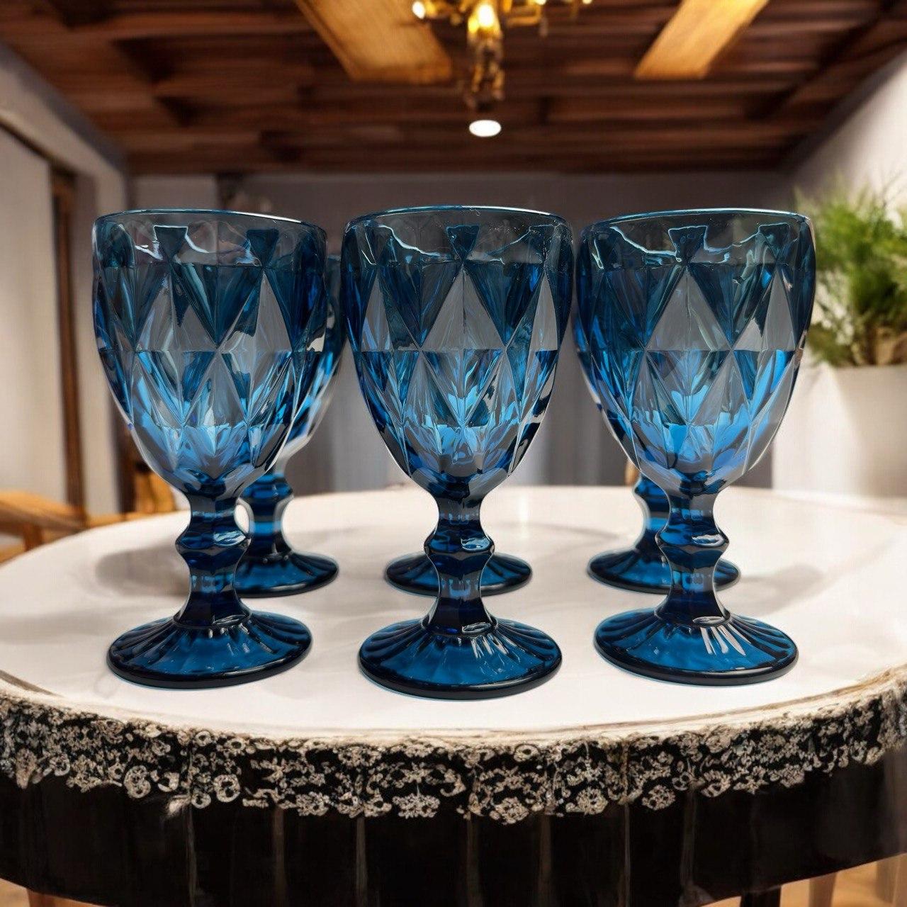 Келихи для вина зі скла 6 шт Glassware 320 мл синій