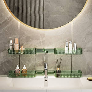 Комплект 2-х зелених навісних настінних полиць у ванну, пластикова кутова поличка-трансформер