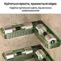 Кутова/пряма пластикова полиця на присосках для ванної. Прозоро-зелений органайзер-трансформер у ванну кімнату, фото 9