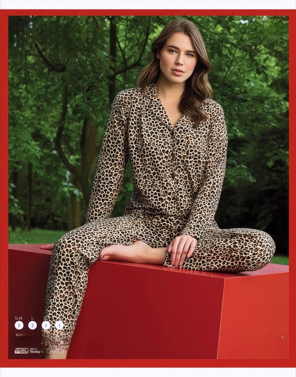 Піжама жіноча тепла леопардова байкова Pijamoni (сорочка зі штанами) Pijamoni зимова