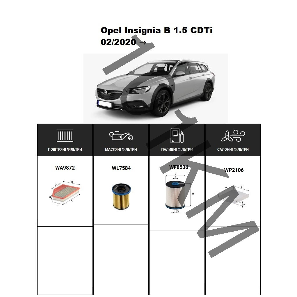 Комплект фільтрів Opel Insignia B 1.5 CDTi (2020-) WIX