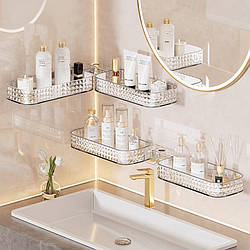 Комплект навісних настінних полиць у ванну, пластикова кутова поличка-трансформер (комплект 2 шт. Прозора)