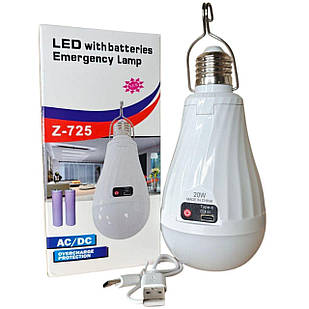 Аварійна світлодіодна Usb лампа 2в1 у цоколь e27 20 W з 2 акумуляторами 18650 Юсб Лампочка прожектор