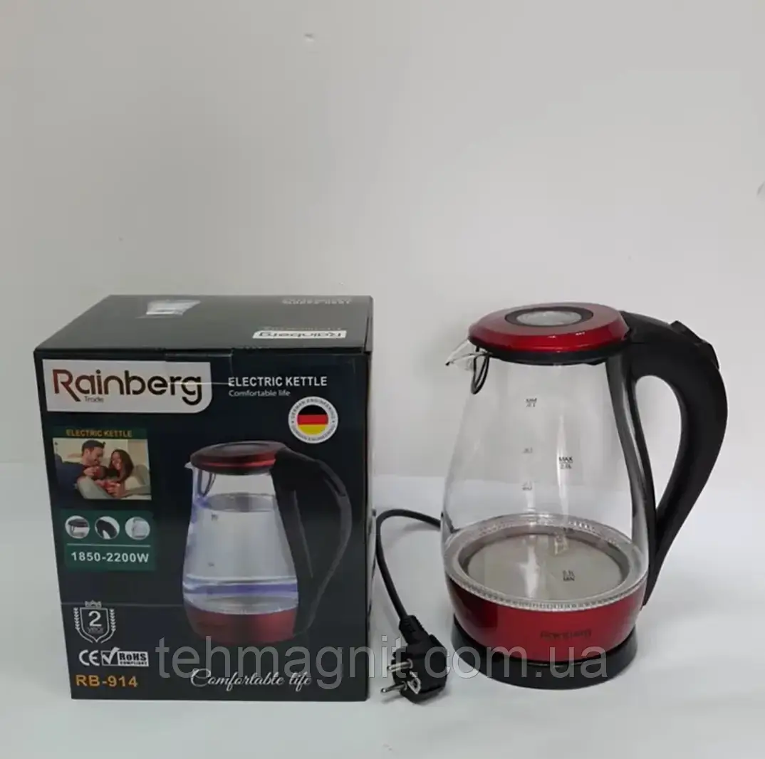 Електричний чайник на 2 літри Rainberg RB-914 скляний
